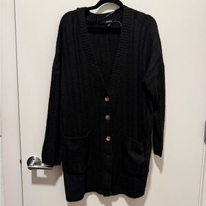 torrid Black Button-Front Ribbed Knit Cardigan with Pockets